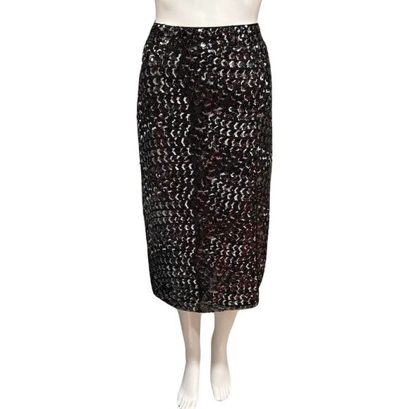 Walter Baker Skirt Sz 6 Black Silver Sequin Metallic Split Front Pencil Skirt. - Picture 1 of 8